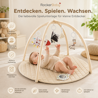 RockerBaby® Entdecker Spielmatte mit Spielbogen | Ab Geburt