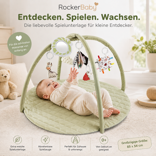 RockerBaby® Entdecker Spielmatte mit Spielbogen | Ab Geburt