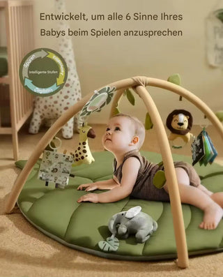 OESSUF 3 In 1 Baby Holz Lauflernhilfe Spielbogen Gym Spieldecke Mit Sensorik Spielzeug, Drehzahl Lauflernwagen Spielbögen Baby Baumwolle Waschbar Rutschfest Krabbeldecke Für Neugeborenes Ab 0+ Monate